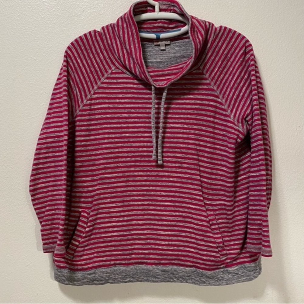 Talbots Shirt Active Line Women’s XLP Pink Gray Striped Sweatshirt Cowl Neck
